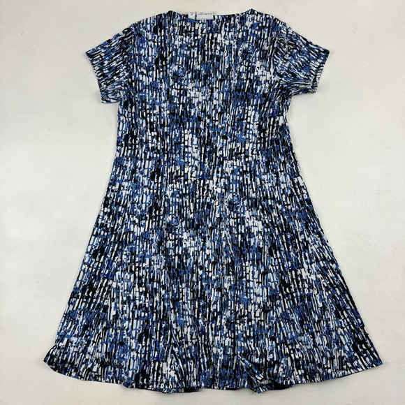 Kim Rogers Bllue White Fit & Flare Dress Short Sleeve Round Neck Petite Sz SP PS - Picture 5 of 7